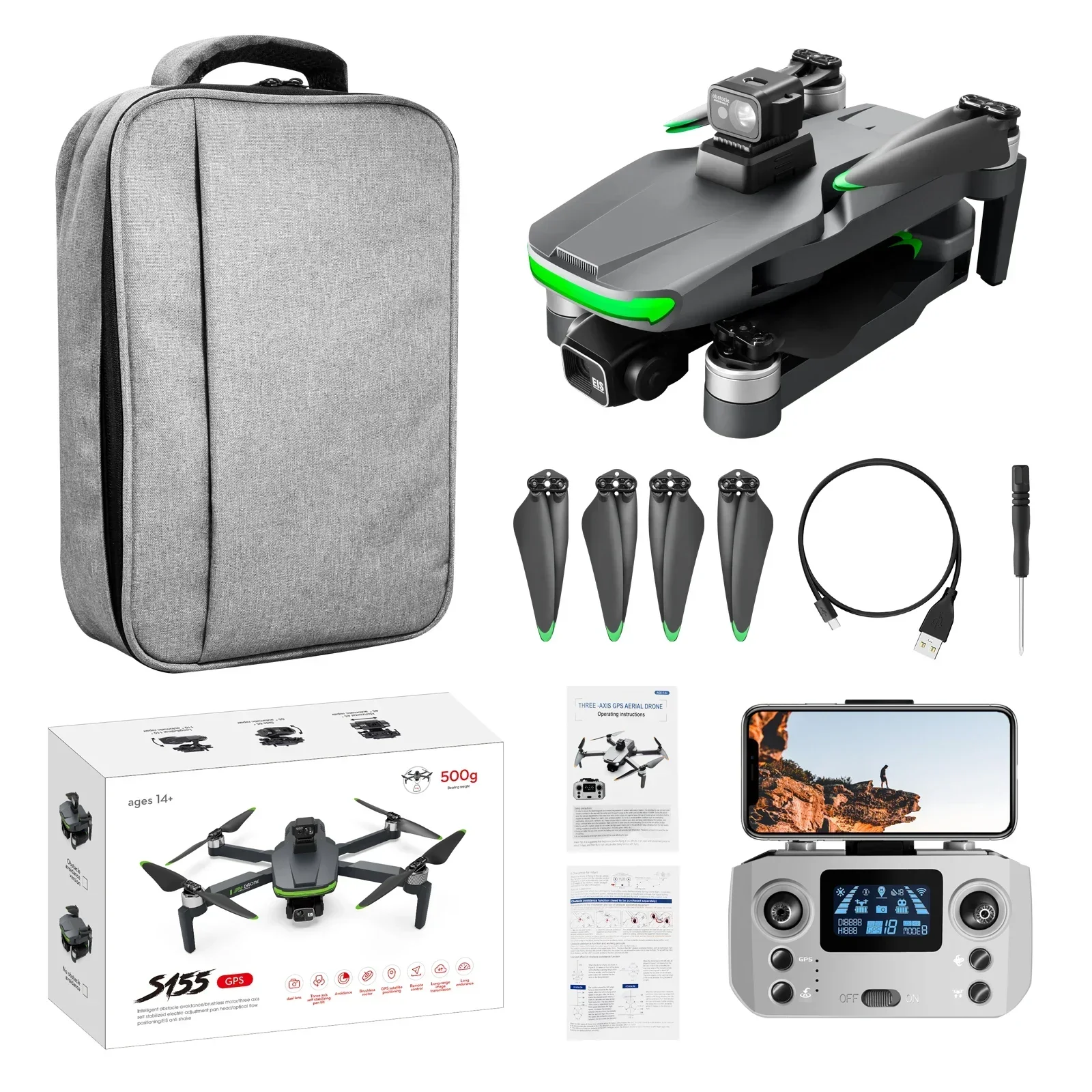 Replace Dji S155 Pro Digital IT Drone With Screen FPV Brushless Motor 5G GPS Return 8K HD Camera 2704*1520 360° Laser OA RC UAV