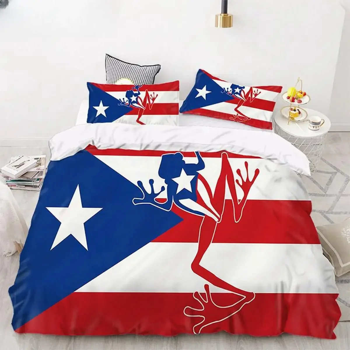 

Puerto Rico National Flag Duvet Cover Set Twin Full King Size Gay Rainbow Bedding Set Microfiber Star Love Heart Comforter Cover