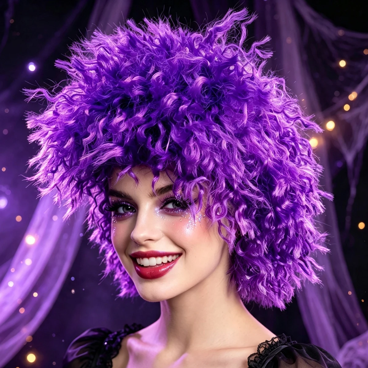 Purple Fluffy Afro Curly Wig Synthetic Hair Clown Cosplay Halloween Carnival Costume Party Full Wigs for Adults