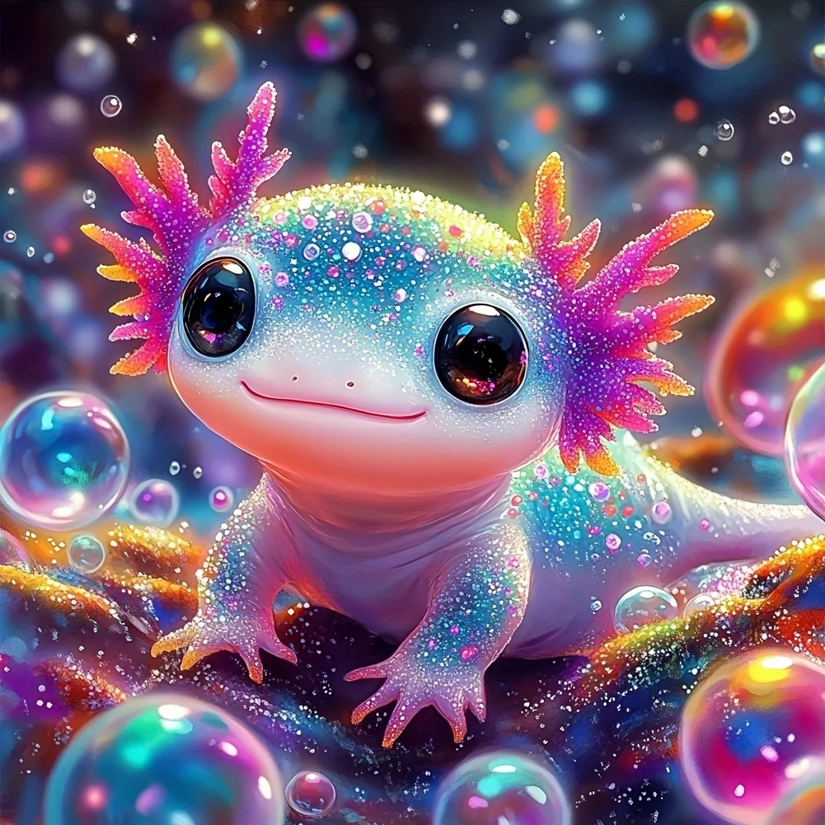 DIY Diamantmalerei Niedlicher Axolotl Vollrundes Mosaik Cartoon-Tier Kunst Strass-Bild 5D Heimdekoration
