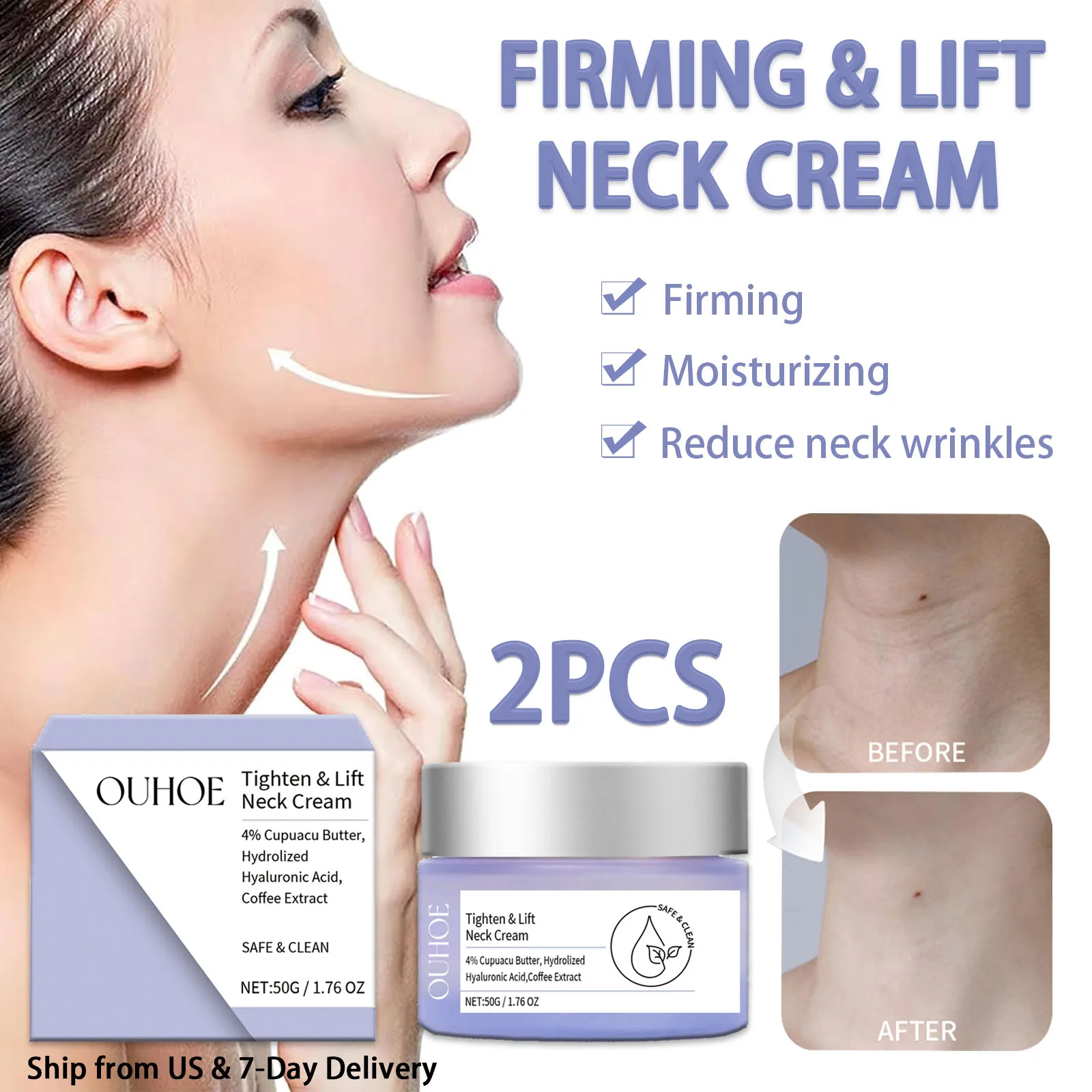 2Pcs Neck Tightening Cream Firming And Lift The Neck, Fade Neck Wrinkles, Deeply Moisturize The Skin, And Apply Neck Cream