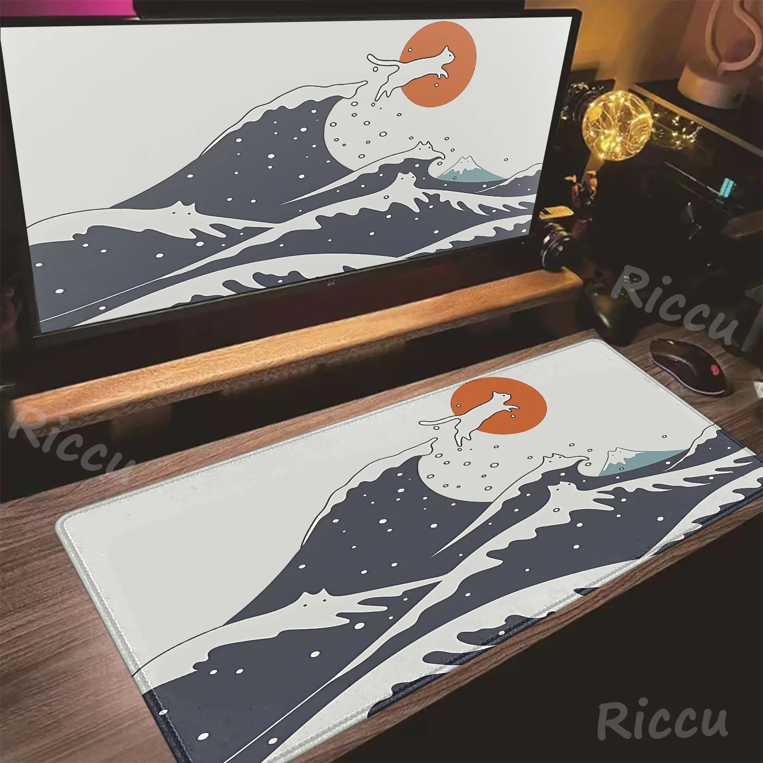 

Computer Mouse Pad Gamer Japanese Fuji Mountain Wave Cat Desk Mat Office Accessories Pc Cabinet Mousepad Keyboard Gaming Mats