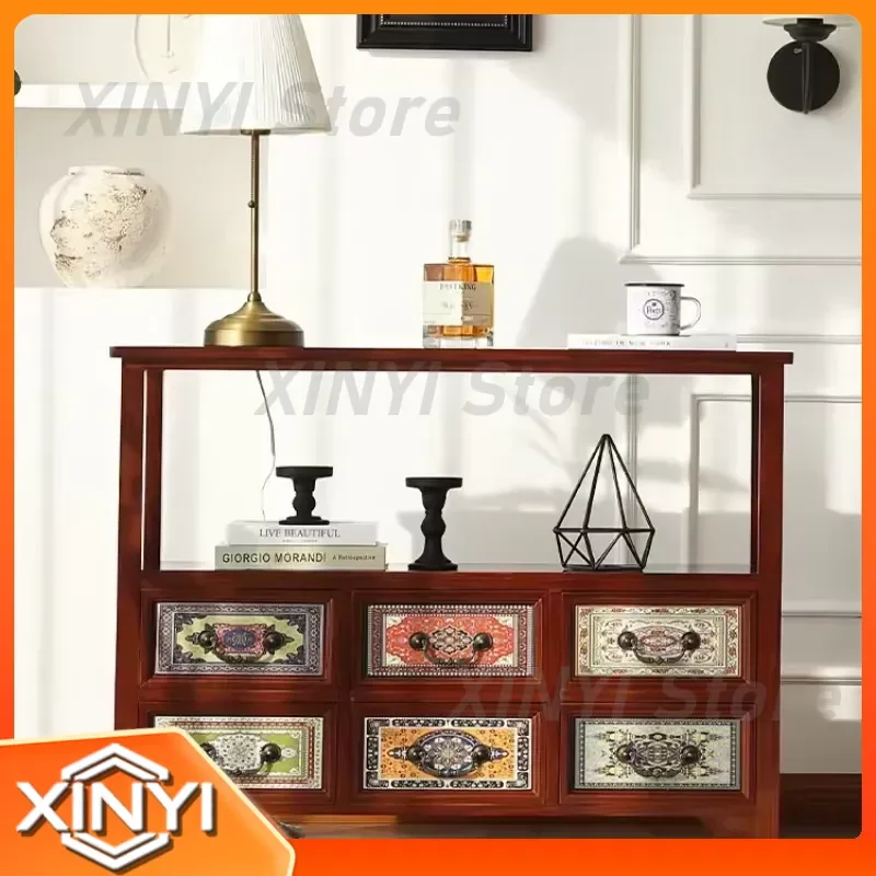All Solid Wood Dining Side Cabinet for Modern Simple Retro Home Storage American Foyer Tea Cabinet for Living Room Bedroom