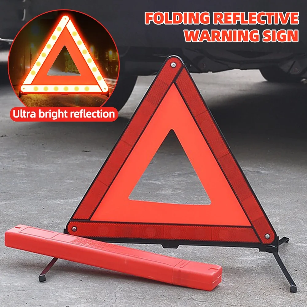 

Car Emergency Breakdown Warning Triangle Red Reflective Road Safety Hazard Car Tripod Portable Foldable Stop Sign Reflector