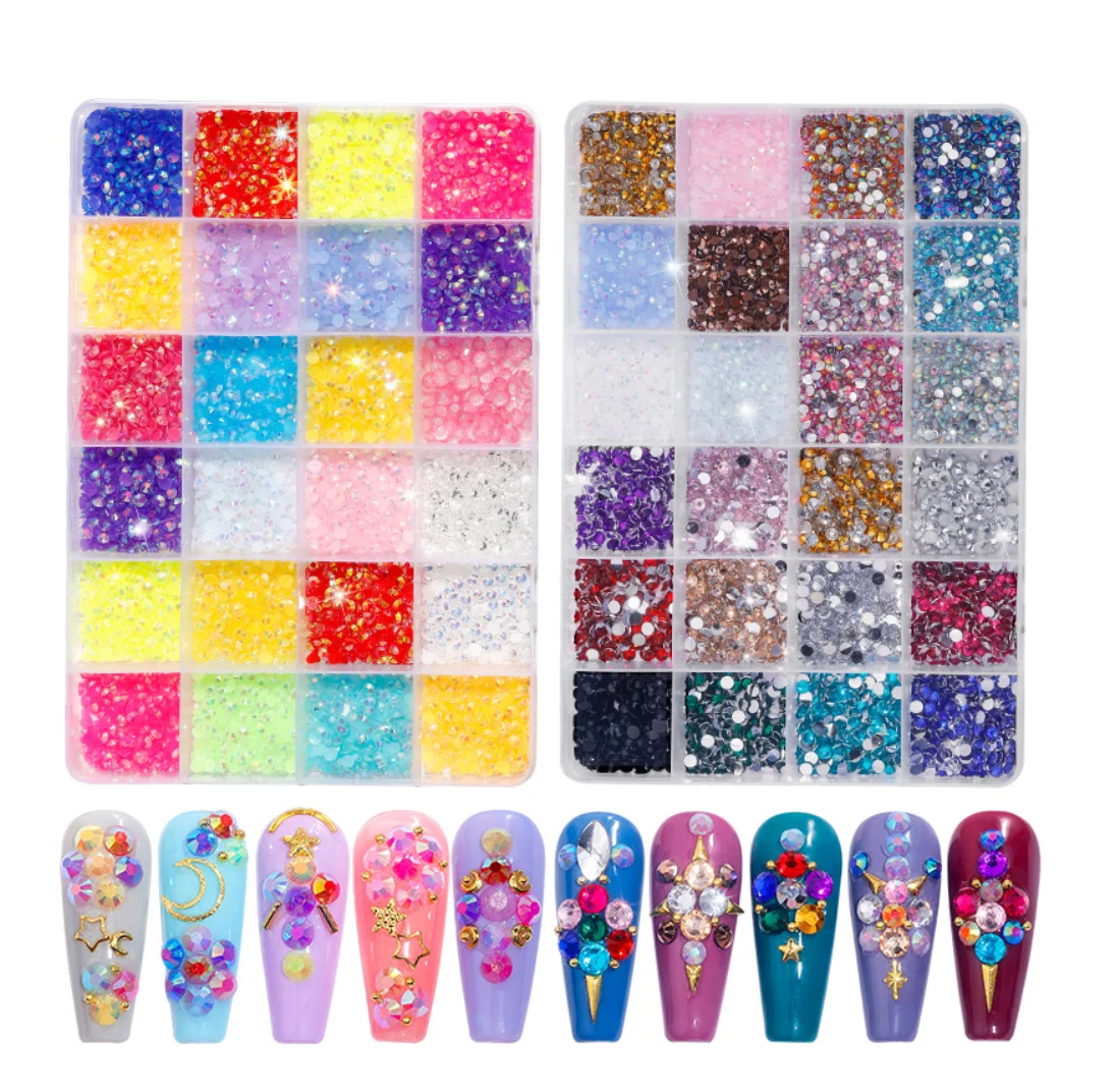 3500 Pcs Resin Nail Art Rhinestones in 24-Grid Box DIY Nail Decoration Crystal Gems Irregular Manicuring  Jewelry Beads