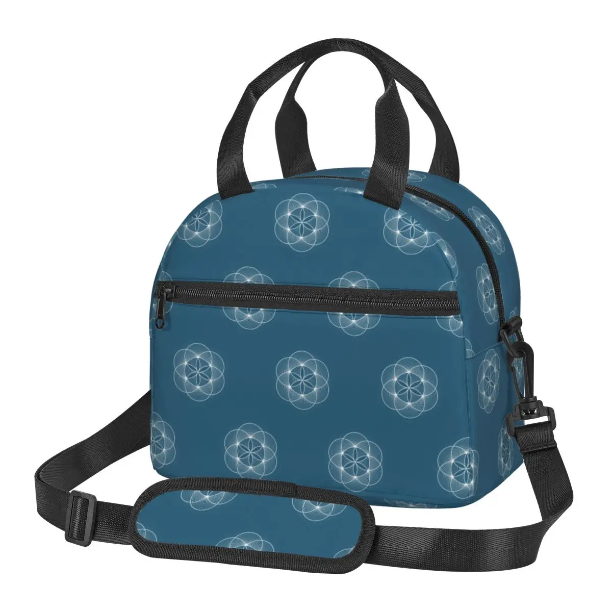 Blue Flower Of Life Insulated Lunch Bag for Women Bento Storage Food Boxes Container Cooler Thermal Lunch Box Tote