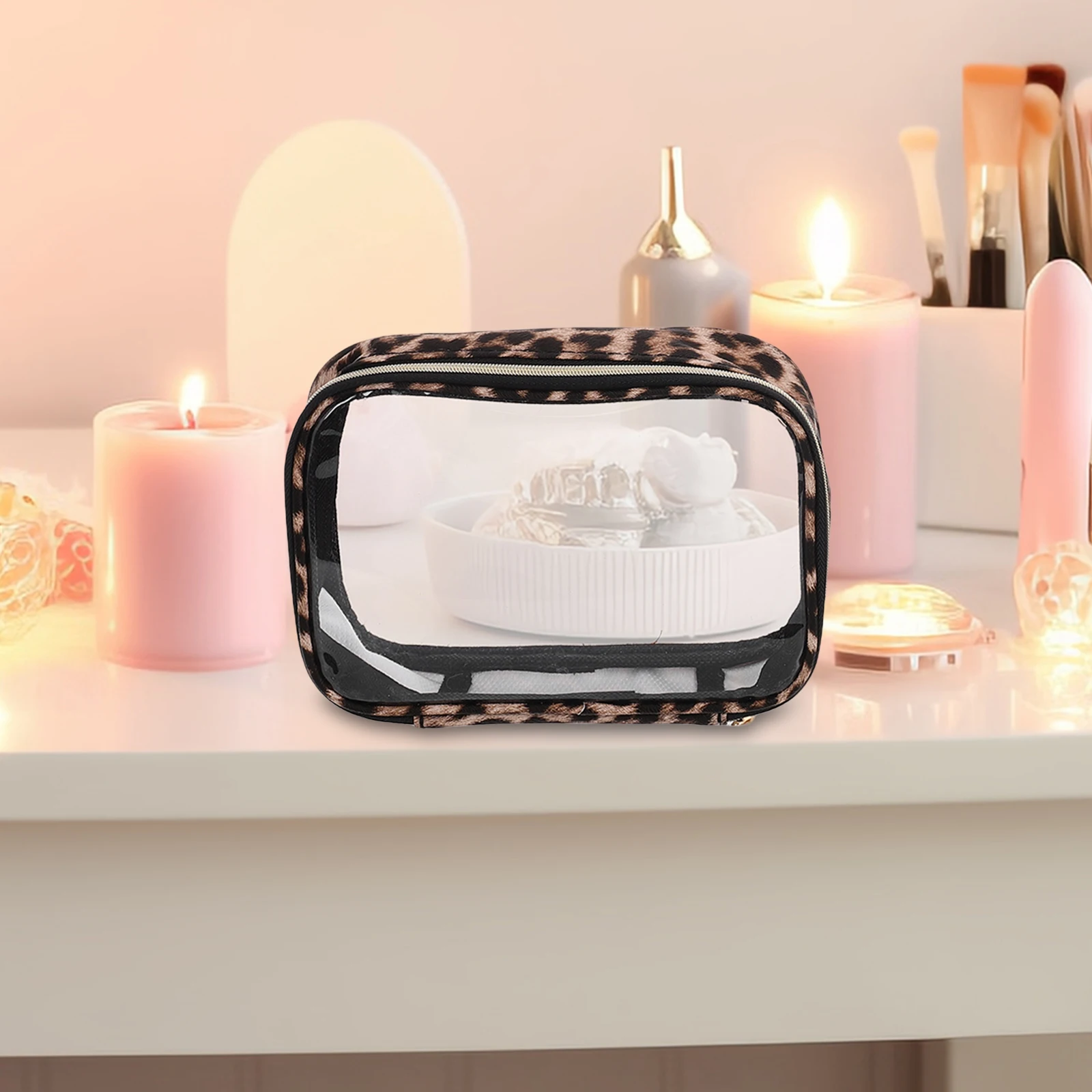 

2Pcs Wash Bag Toiletry Makeup Organizer Pvc Leopard Print Clear Travel Large Capacity Waterresistant Portable Woman