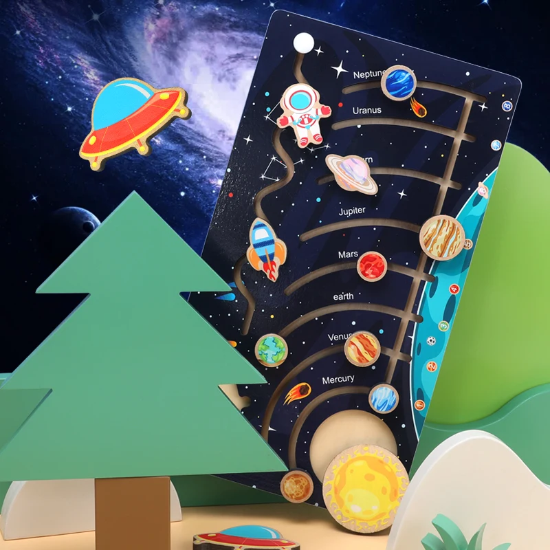 Wooden Solar System Cognitive Game Colorful Sun Earth Space 9 Planets Science Toys For Children Training Educational Toys Gifts