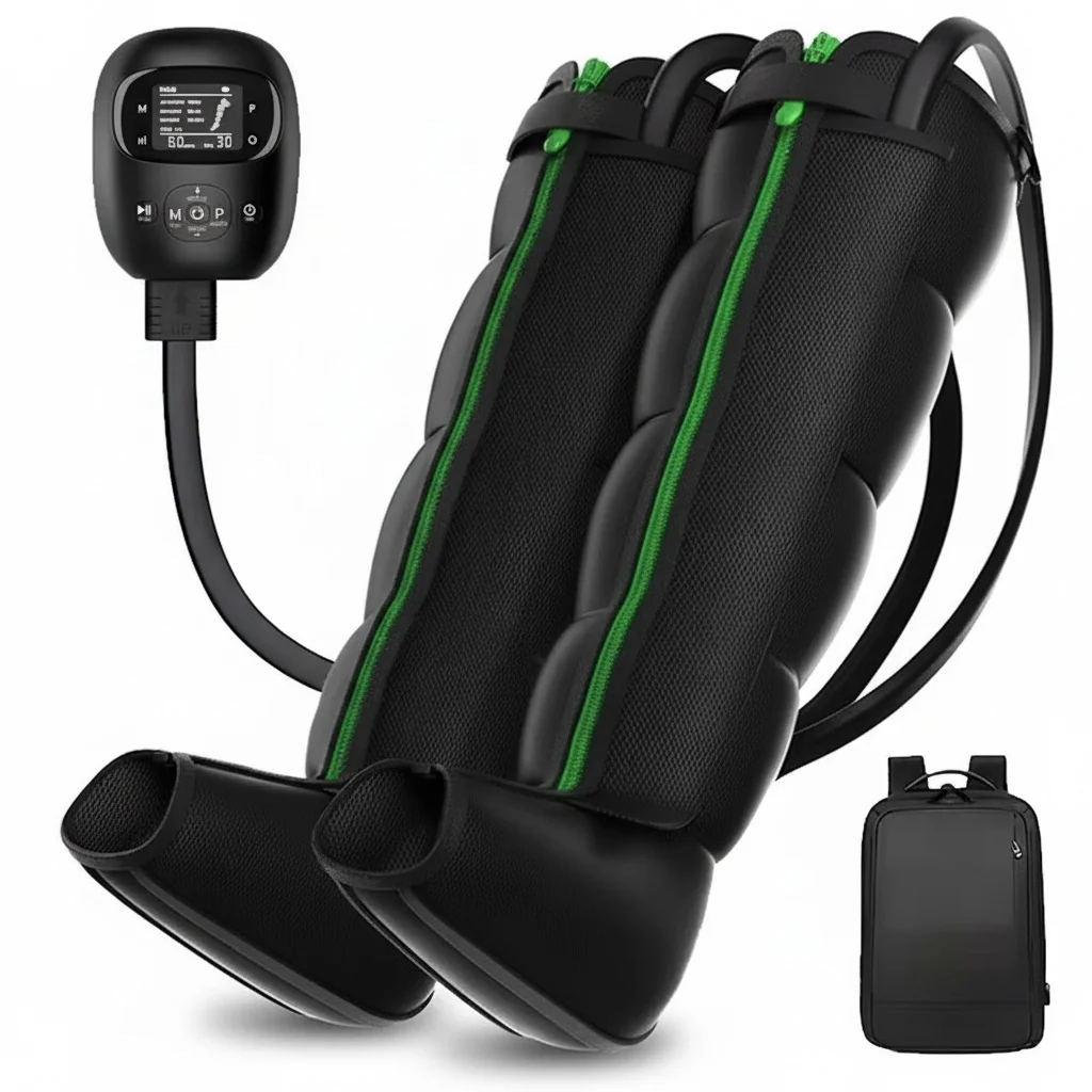 

Air Compression Leg Massager, 5 Chamber 80-220mmHg Sequential Device, Rechargeable Muscle Recovery Boots, ABS TPU Material