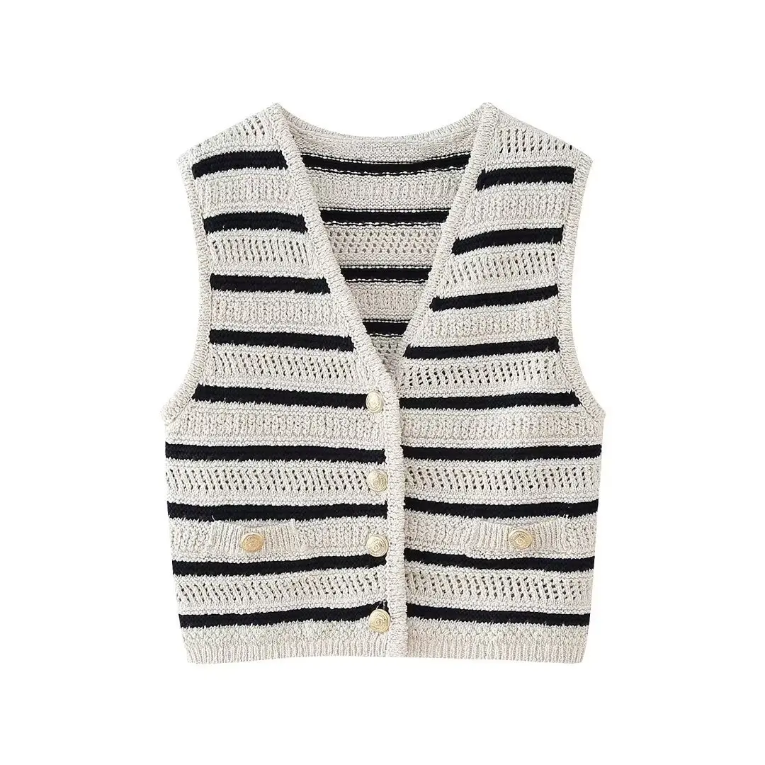 Women Sweater Tops Striped Knitted Threaded V Neck Casual Sleeveless Basic Tops Ladies Party Tops Sexy Off Shoulder 2024 Summer