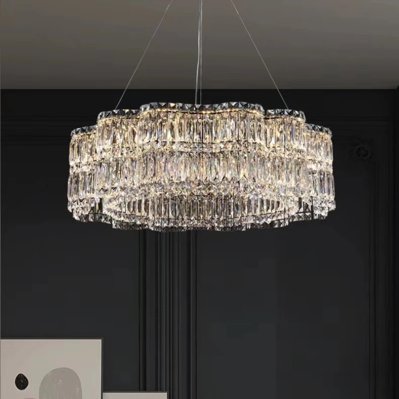 

New French light luxury crystal chandelier living room lamp modern simple atmosphere luxury high-end villa lamp