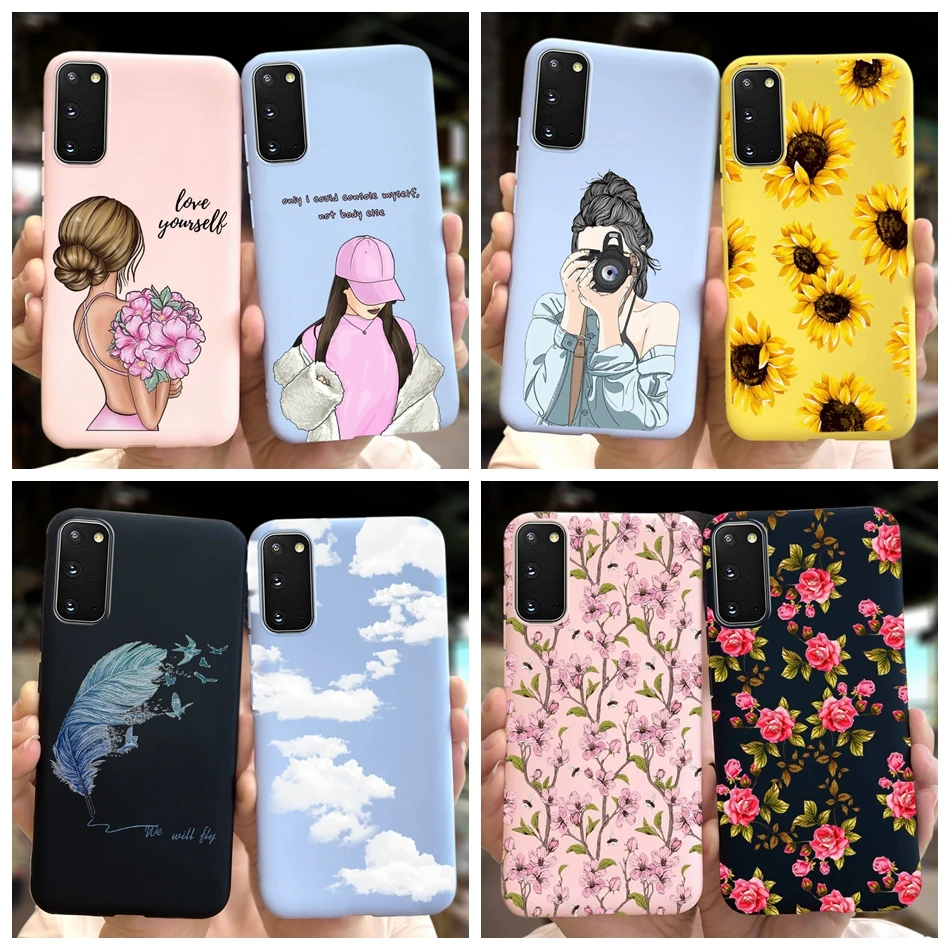 Fashion Girl Flower Phone Case For Samsung S20 5G Candy Color Silicone Soft Cover Cases For Samsung Galaxy S20 FE S 20 Plus S20+