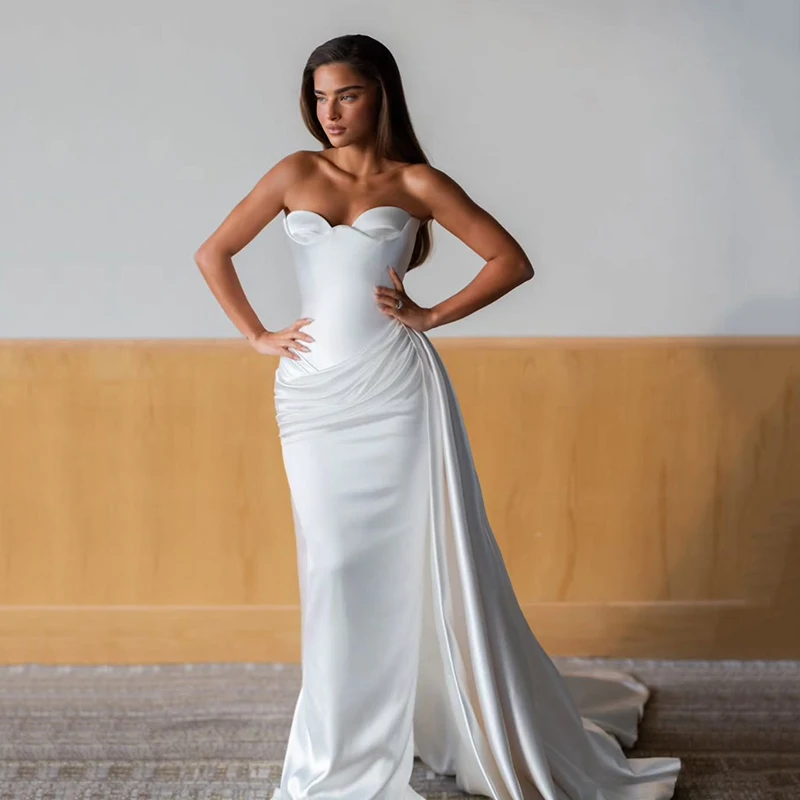 Robes de mariée sirène simples quatre-arbres chérie balayage Train robe de mariée blanc soirée mariage bal robes de bal personnalisé