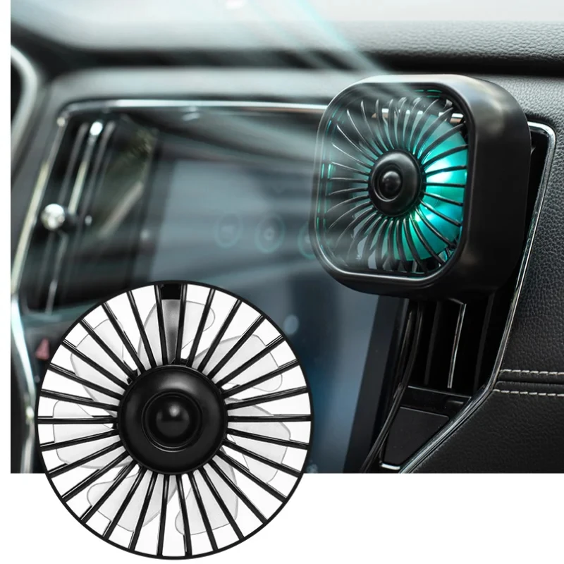 Ventilador de Carro Mini USB Novo para o Verão, 3 Velocidades Ajustáveis, Montagem na Saída de Ar com Luz Colorida, Acessórios para Carro