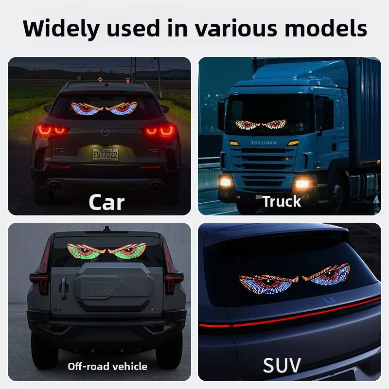 LED Dynamic Demon Eye Expression Car Sticker Display Screen, Windshield Light Sign for Car Truck Front Rear Window Decoration