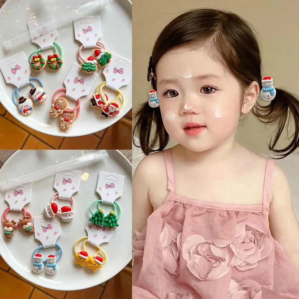 

5 пар новых рождественских милых эластичных резинок для волос для девочек, детские аксессуары для волос в виде снеговика и оленя, детские резинки для волос, детские головные уборы