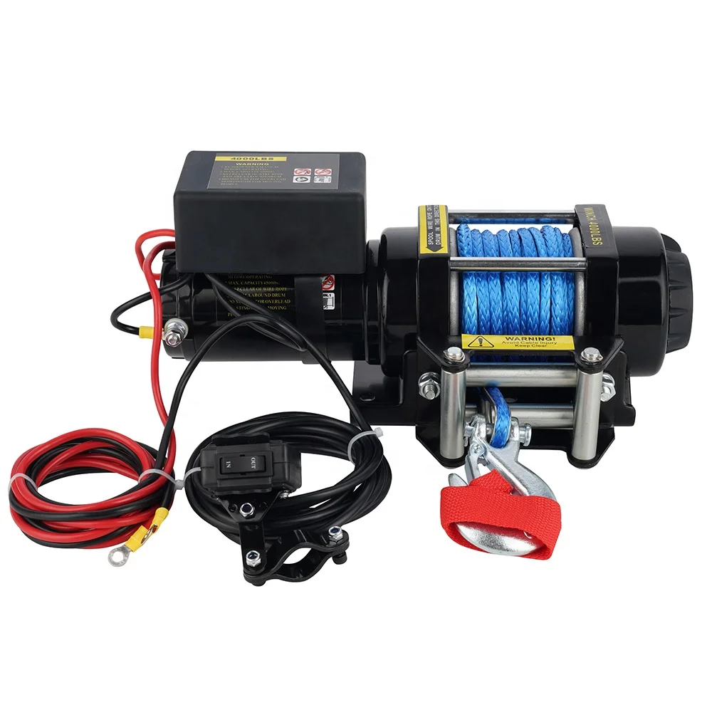 Cabrestante eléctrico con cuerda sintética, 12v, 4000 libras
