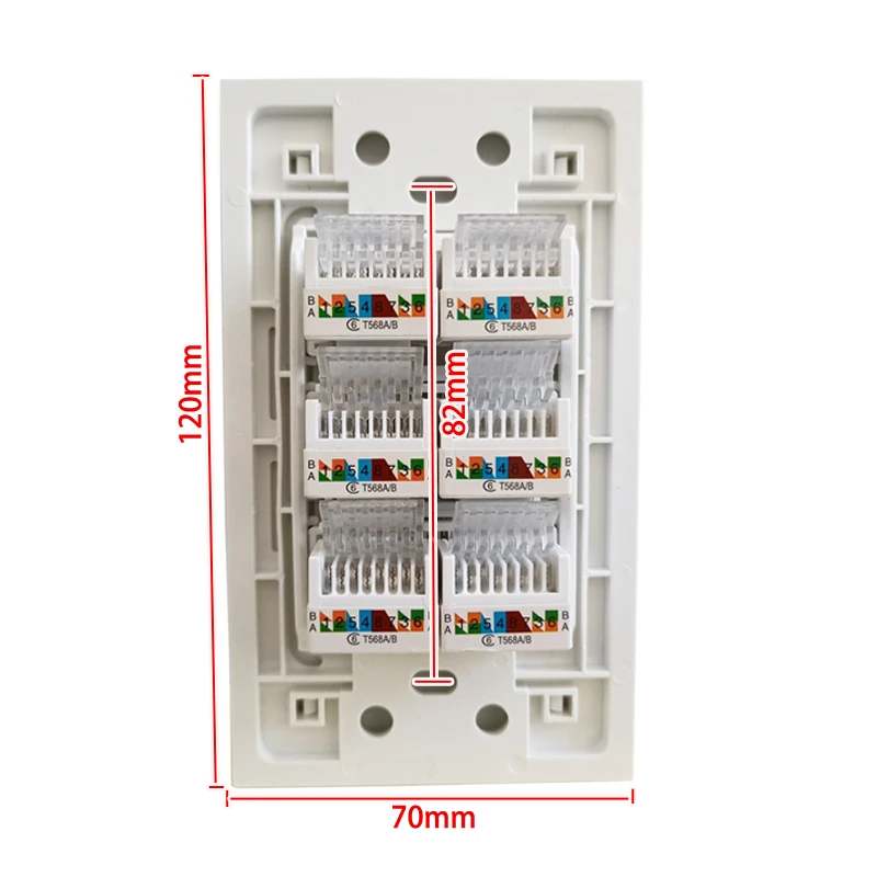 6 Port Cat6 Keystone Jack Ethernet Wall Plate US Decorative Faceplate Pass Through CAT.6 LAN Network Panel Plug In White