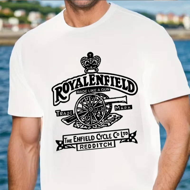 

Классическая футболка с логотипом Royal Enfield Motorcycle Gun, с круглым вырезом, с коротким рукавом, повседневная, байкерская, премиум-класса, ретро, винтажная