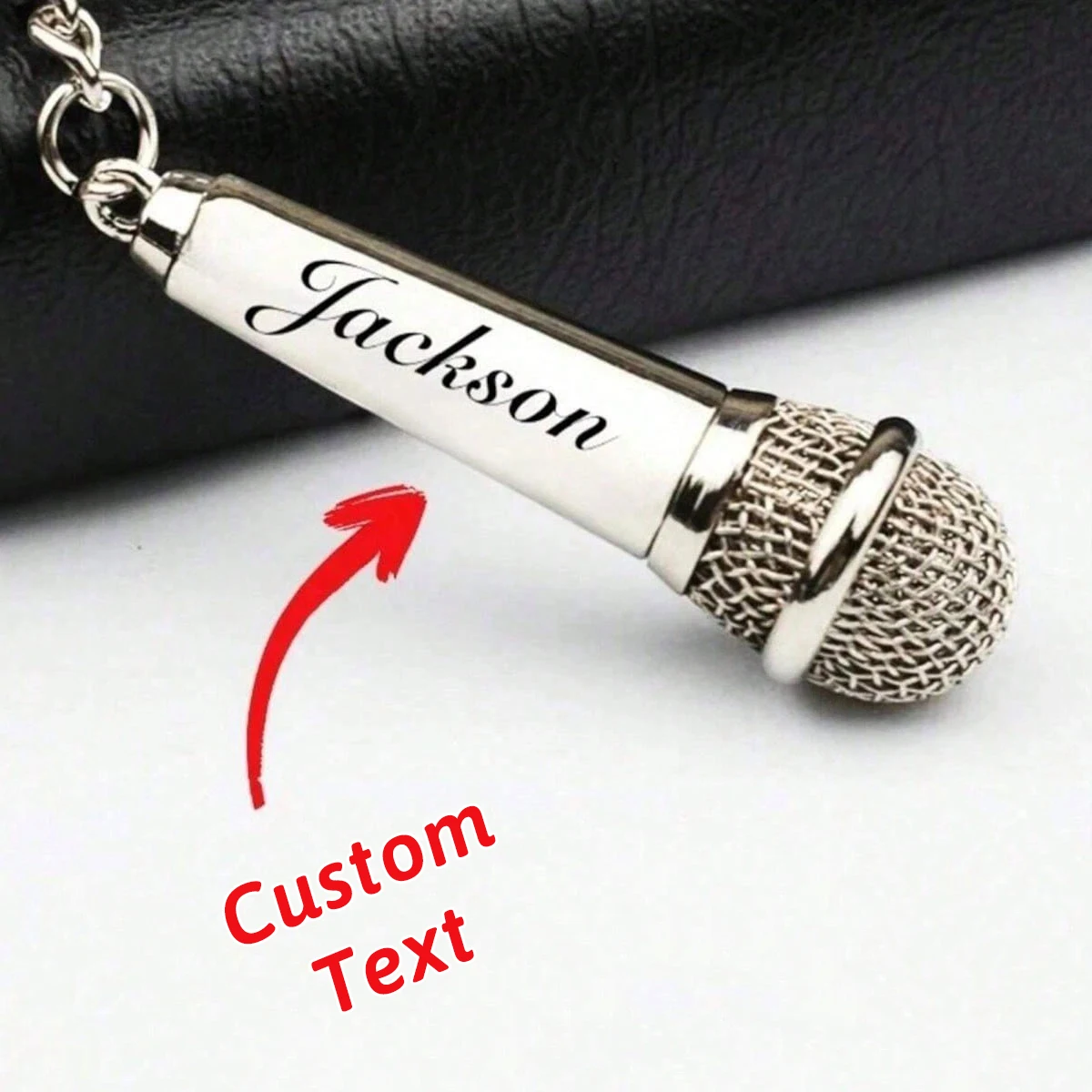 1pc Personalized Microphone Keychain - Custom Engraved, Alloy Material, Music Theme, Ring Design - Suitable For Anniversary Cele