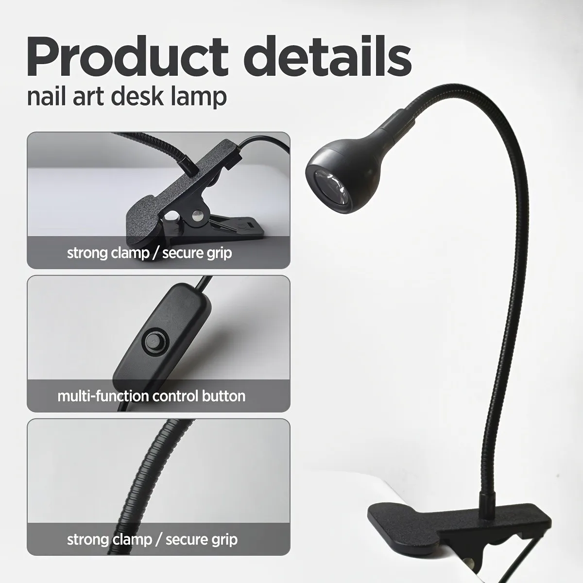 Table clip nail oil curing lamp, nail quick drying lamp, 360 ° bendable gooseneck nail dryer, convenient personal nail lamp