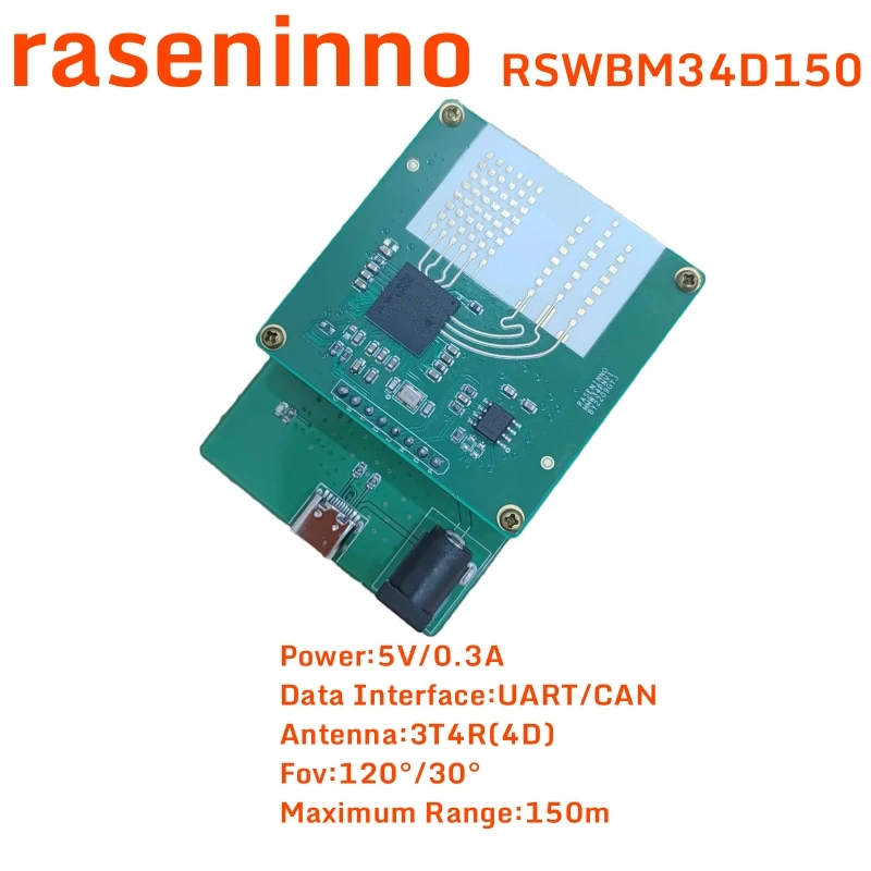 raseninno mmWave radar sensor module RSWBM34D150 4D 1843 W-Band 76~81GHz robotics ADAS intelligent driving cars vehicles CAN-FD