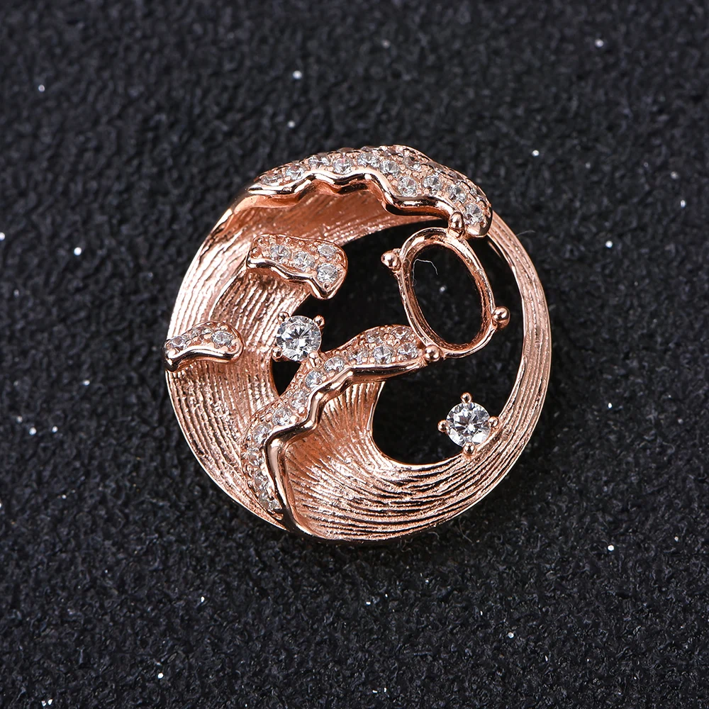 4x6mm stone Pendant with 3D Wave Design, S925 Sterling Silver Empty Bezel Setting for DIY Jewelry Making