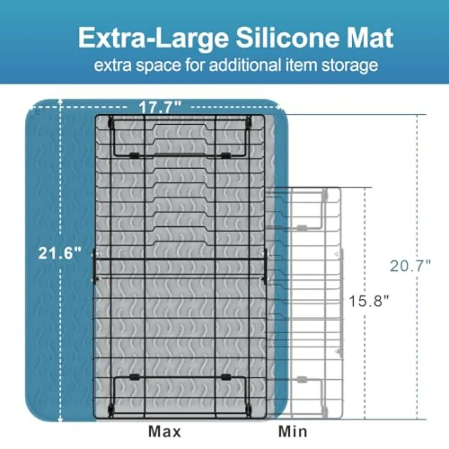 رف تجفيف الأطباق في الحوض بسعة قابلة للتوسيع لطاولة المطبخ قابلة للتعديل فوق تجفيف الأطباق مع حصيرة غير قابلة للانزلاق 15.820