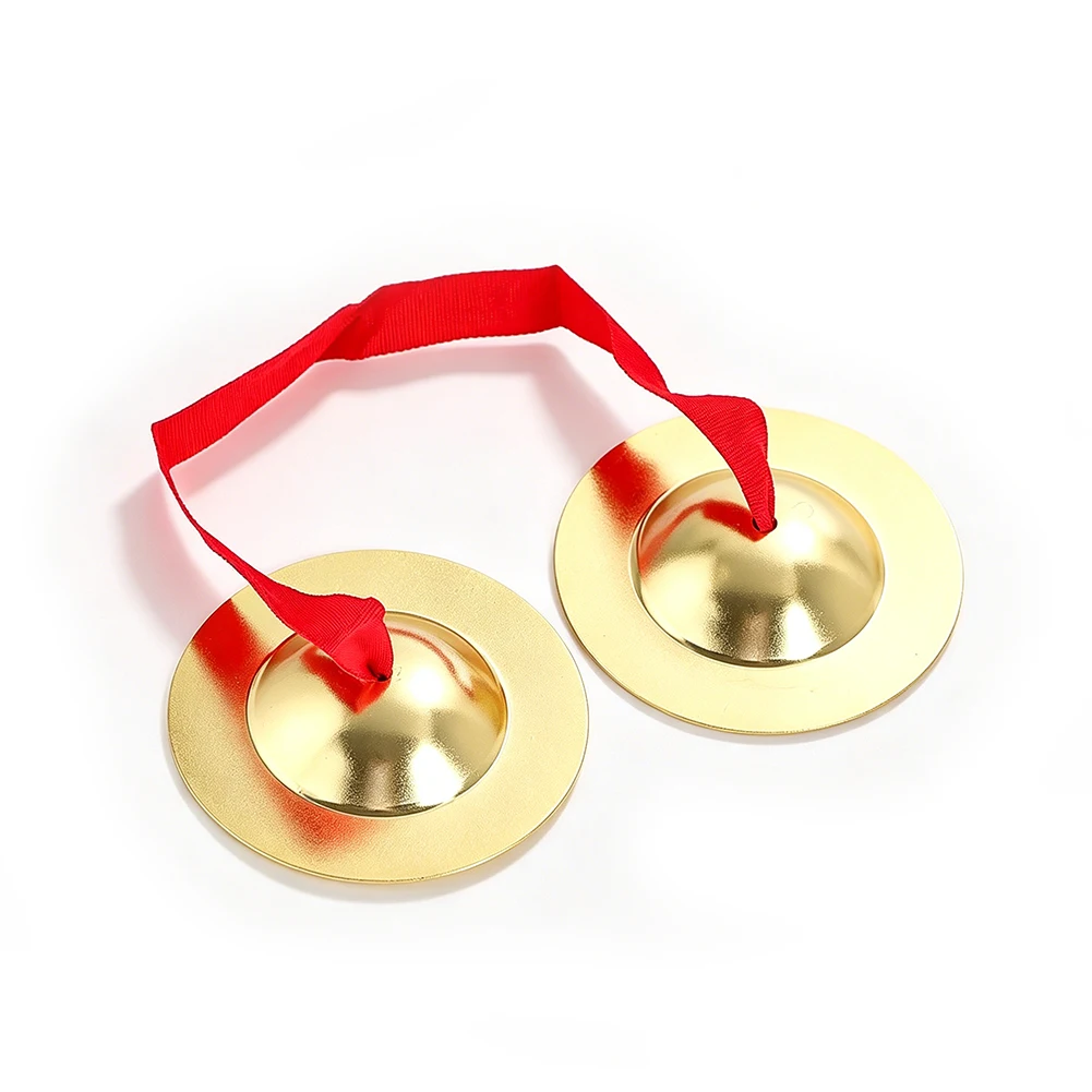 1Pair Chinese Hand Cymbals Brass Plated Alloy Percussion Musical Instrument Lion Dance Festival Rhythm Finger Gong Toys Bells
