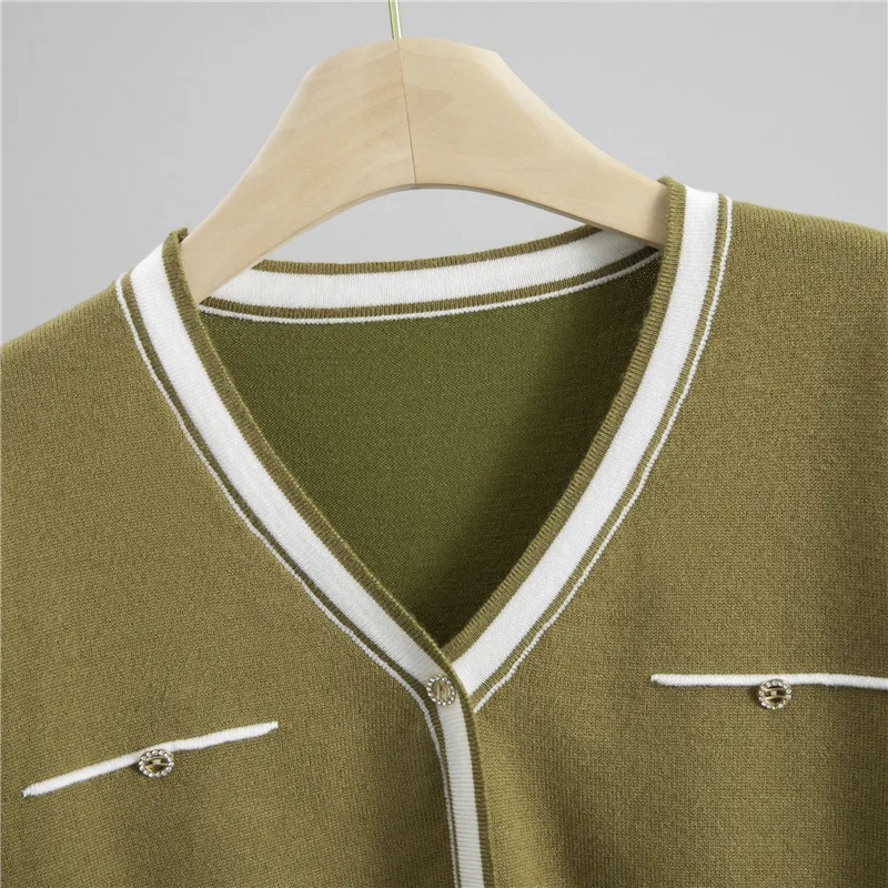 Primavera outono de malha 2 peça define feminino com decote em v listrado causal cardigan topo coreano solto cintura alta calças retas outfit novo b668