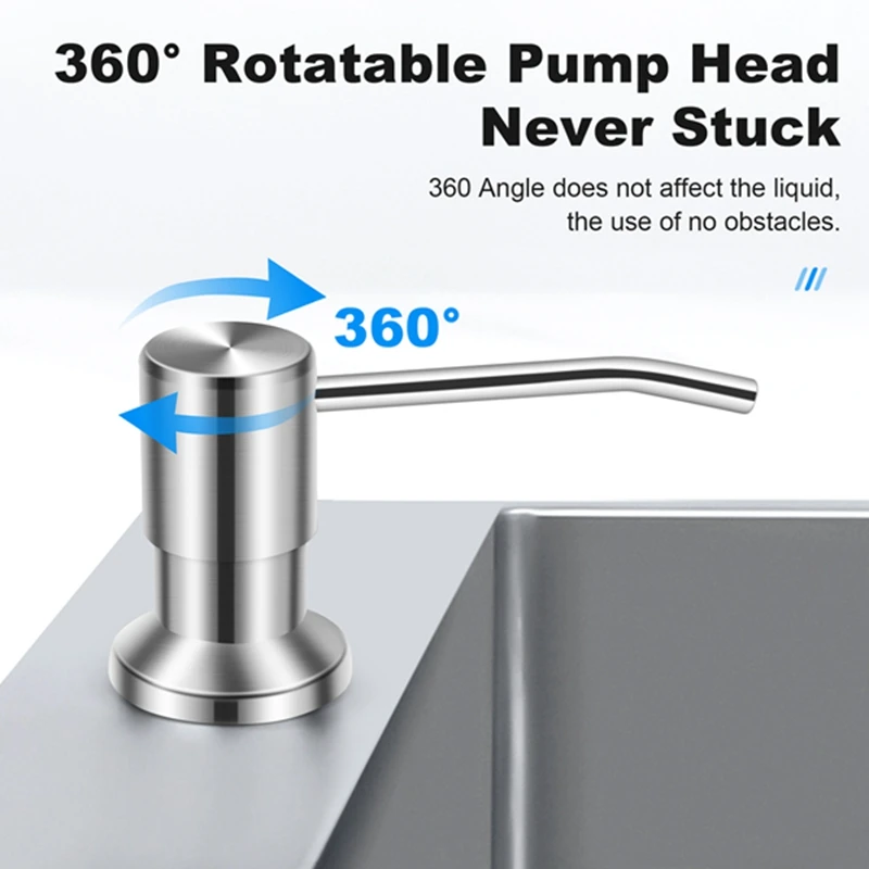 ABUH-Soap Dispenser For Kitchen Sink Built In Countertop Soap Dispenser Pump Head With 46 Inch Extension Tube Kit (Silver)