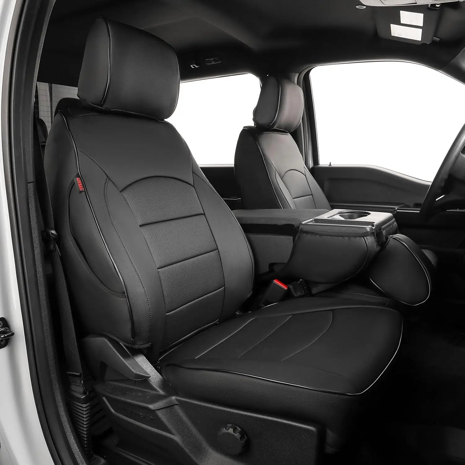Heavy Duty Waterproof Faux Leather Seat Covers for 2015-2022 Work Trucks, Black, Custom Fit