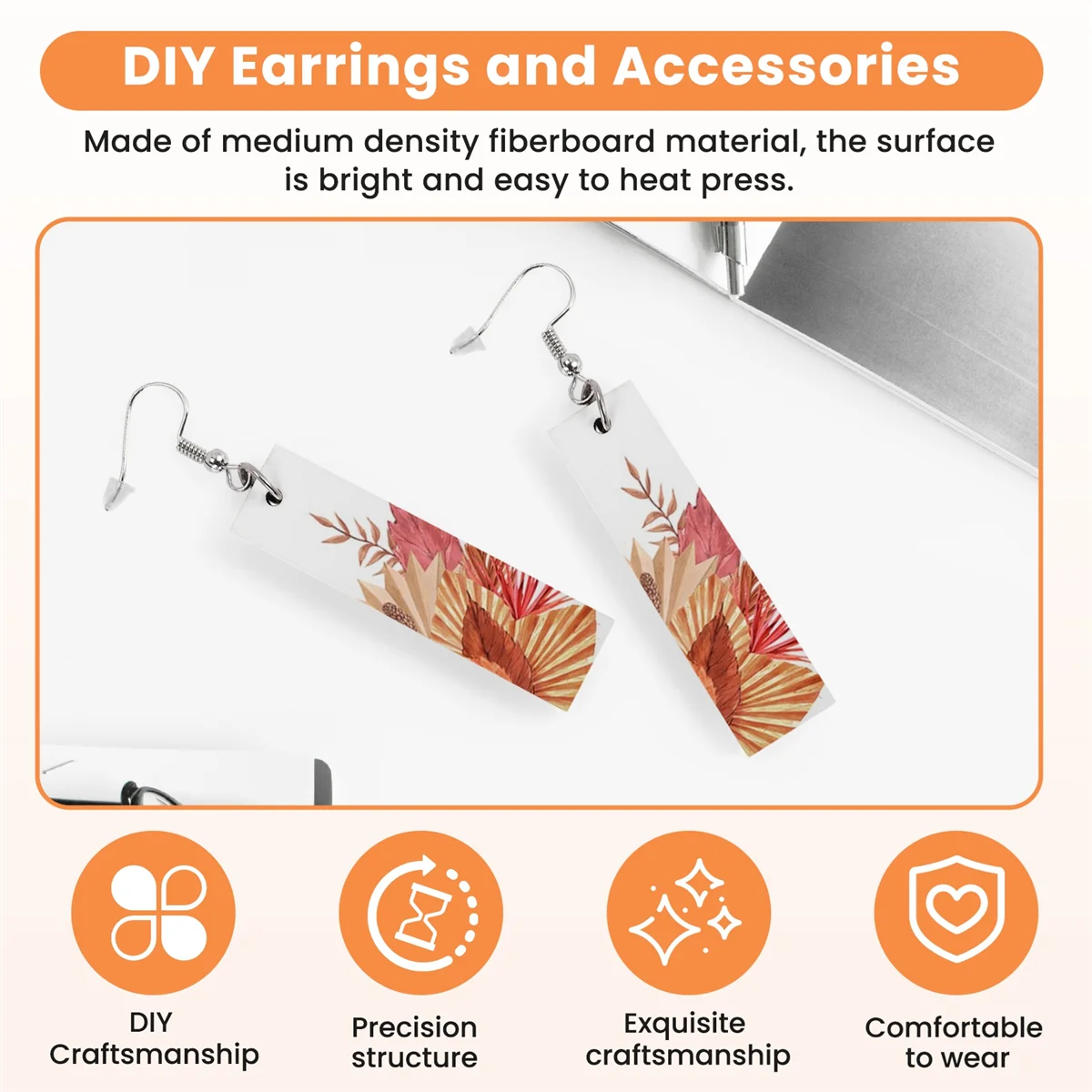 B51C 50Pcs Sublimation Blank Earrings Rectangular, Heat Transfer Earring Pendant with Earring Bags, DIY Making Sublimation