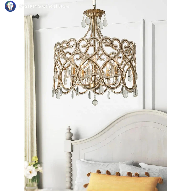 Heart Shaped French Crystal Ceiling Light Romantic Princess Bedroom Pendant Lamp American Chandelier Dining  Living Room Decor