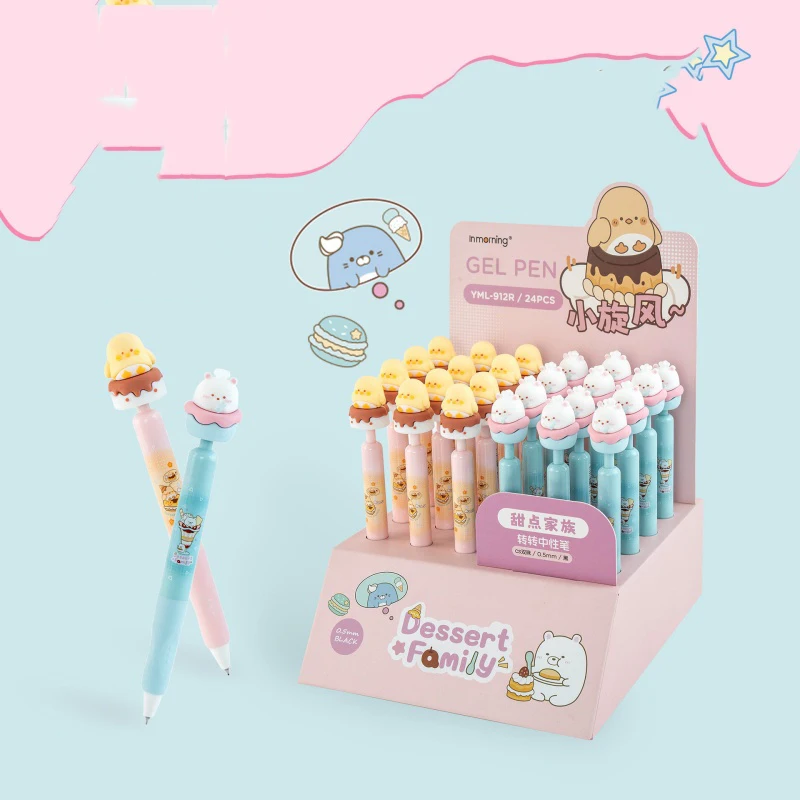 

24 шт./лот, милые гелевые ручки Kawaii в форме животных, 0,5 мм, черные чернила, нейтральные ручки для письма, офисные и школьные принадлежности