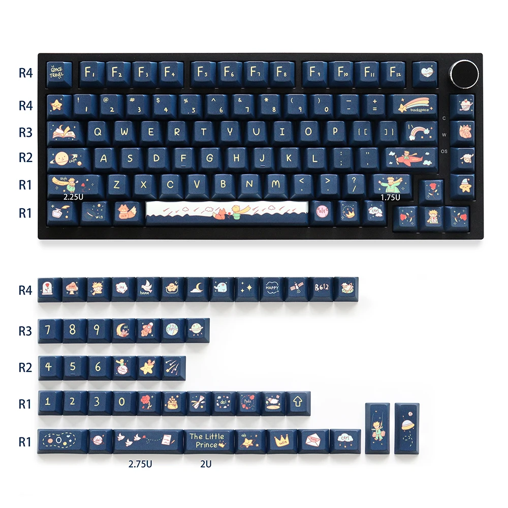 Little Prince Cherry Profile Keycaps PBT Material Five Side Dye-Sub 129 Keys Keycap for 87/104/108 Mx Switch Mechanical Keyboard