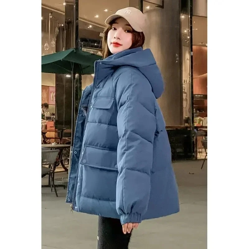 2024 New Winter Loose Puffer Cotton Padded Jacket Women Oversize Thicken Warm Hooded Parkas Woman Korean Waterproof Overcoat