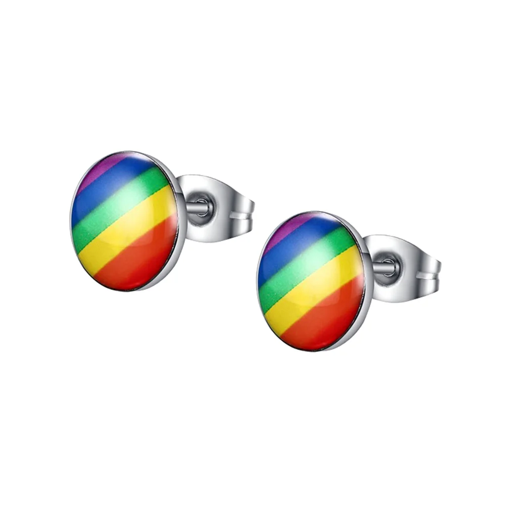 

A Pair of Color Earrings Stainless Steel Ear Stud Gay & Lesbian Earrings Male Female Jewelry Gift (2x1cm)