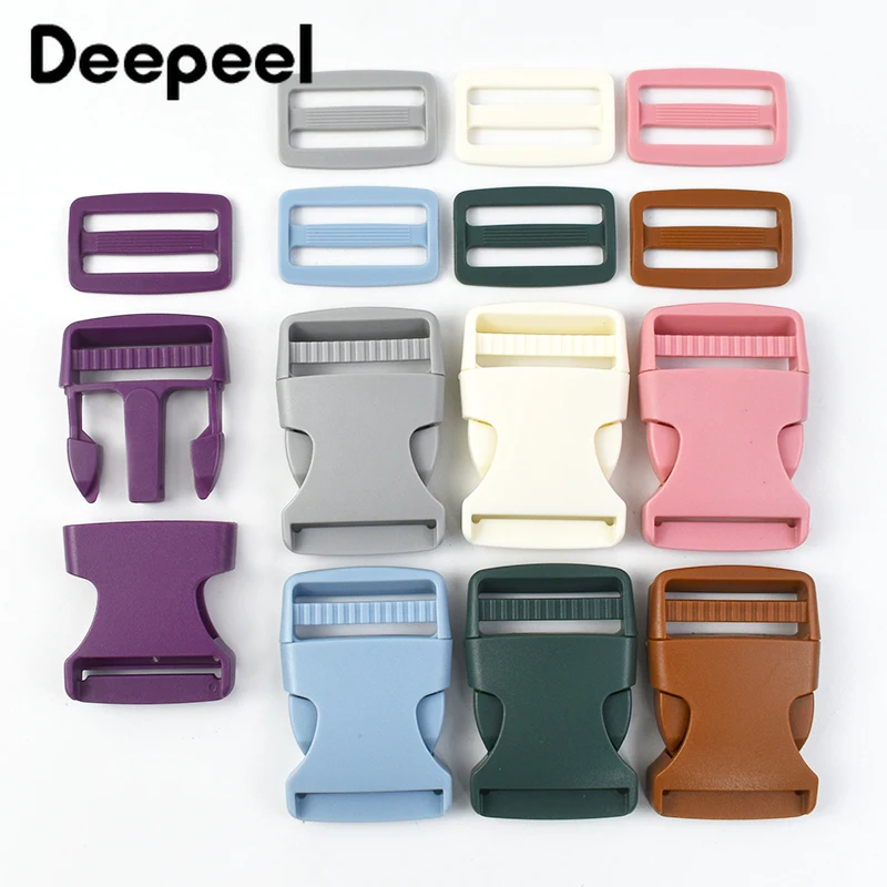 

2-20Sets 38mm Colorful Plastic Release Buckle for Bag Strap Side Adjust Buckles Backpack Tri-Glide Slider Clasp DIY Accessories