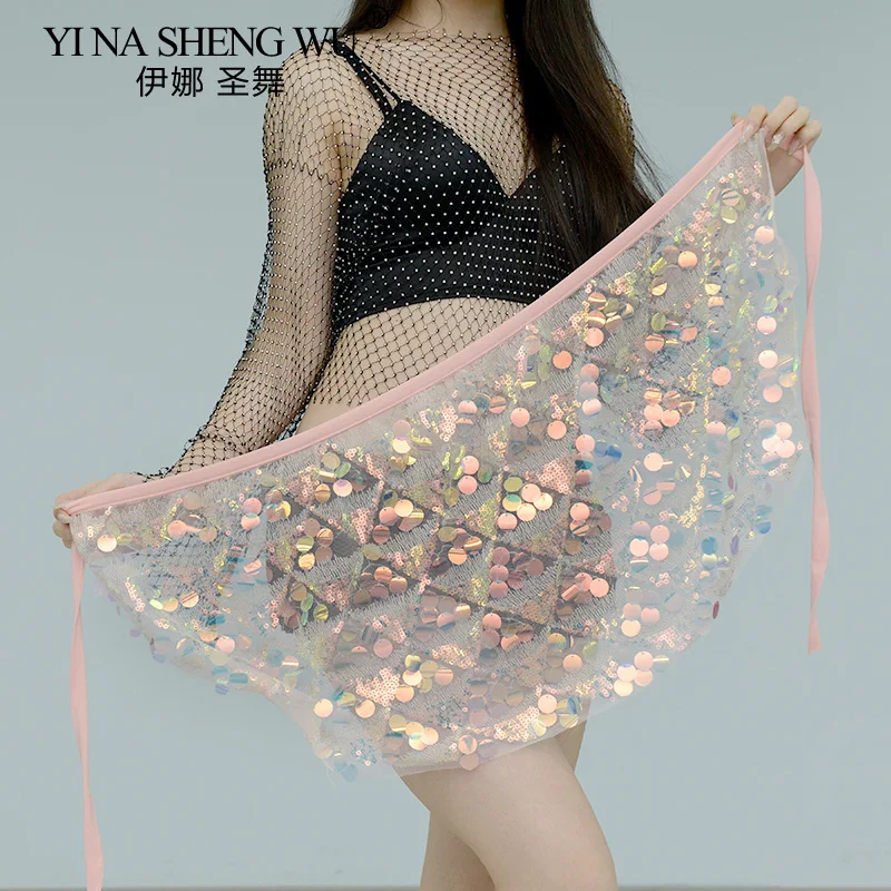 Danza del ventre sciarpa all'anca con paillettes sciarpa a triangolo catena in vita con nappe cintura per feste di Festival di danza indiana gonne rosa per danza del ventre
