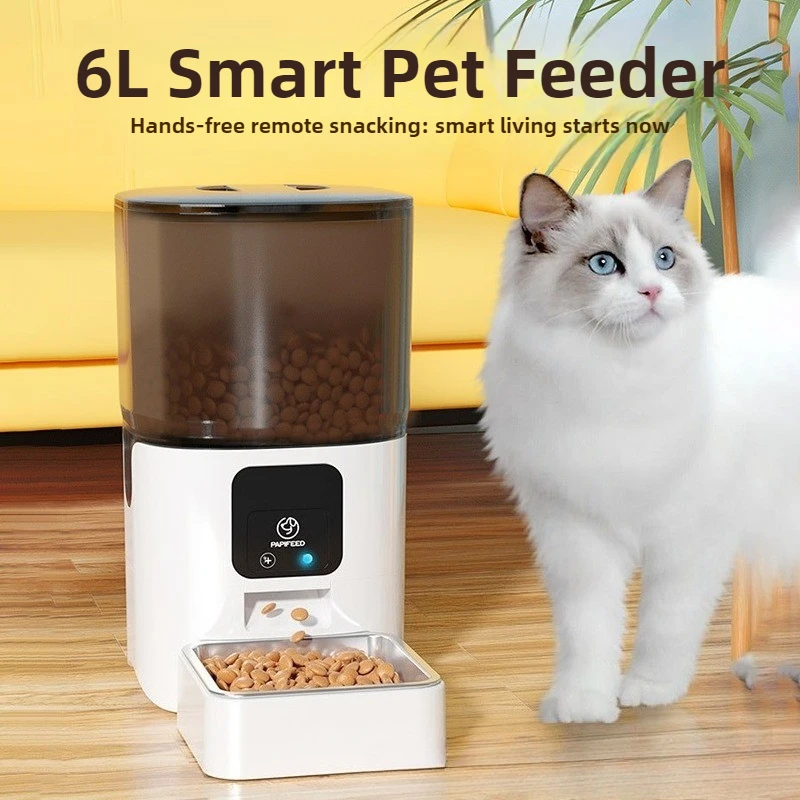 Smart WiFi Cat Feeder with Camera, 6L Automatic Pet Feeder with Video Monitor & Timer, APP Control Food Dispenser for Cats