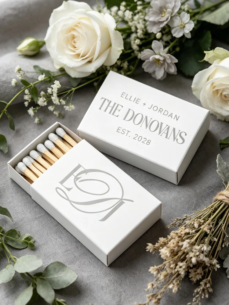 Personalized Monogram Wedding Matchbox Favors Custom Printed Matchboxes for Wedding Reception Guest Souvenirs