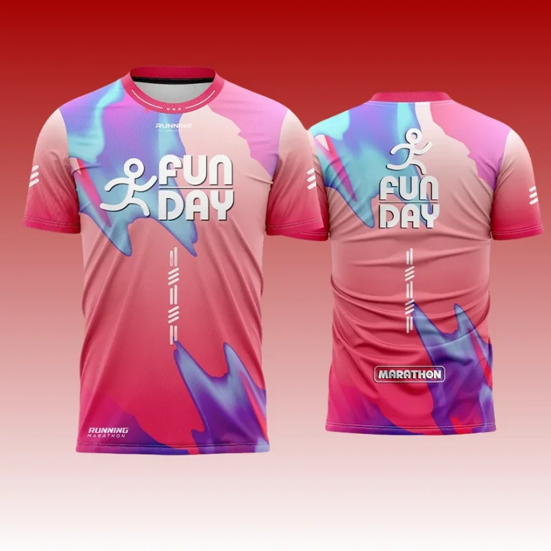 

Summer Outdoor Running T-Shirt For Men Women 3D Print Gradient Color Marathon Training Sports Short Sleeve Tees Loose Unisex Top