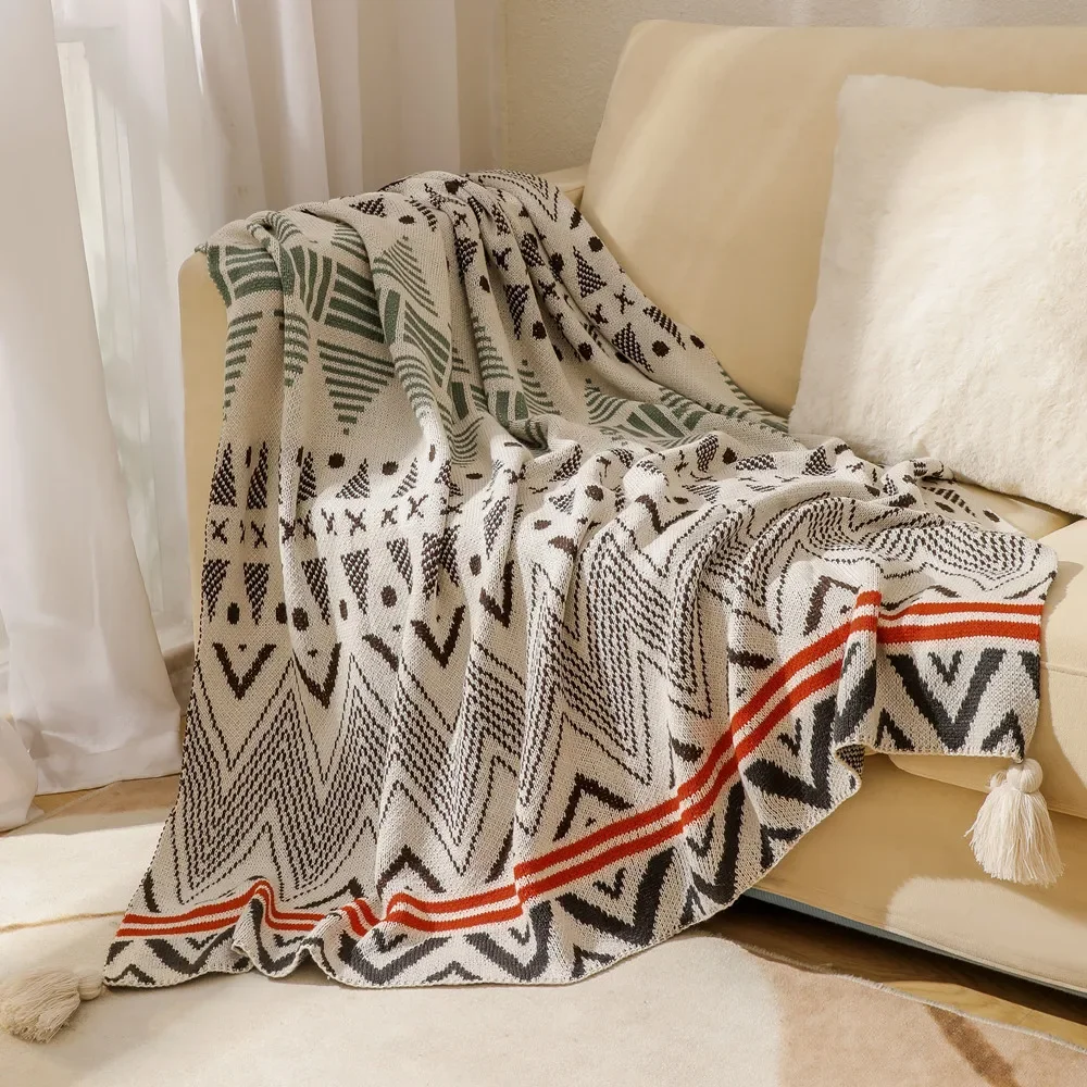 Bohemian Knitted Throw Blanket Vintage Colored Diamond Grid Plaid Sofa Towel Bed Cover Tapestry Bedspread for Kids Dropshipping