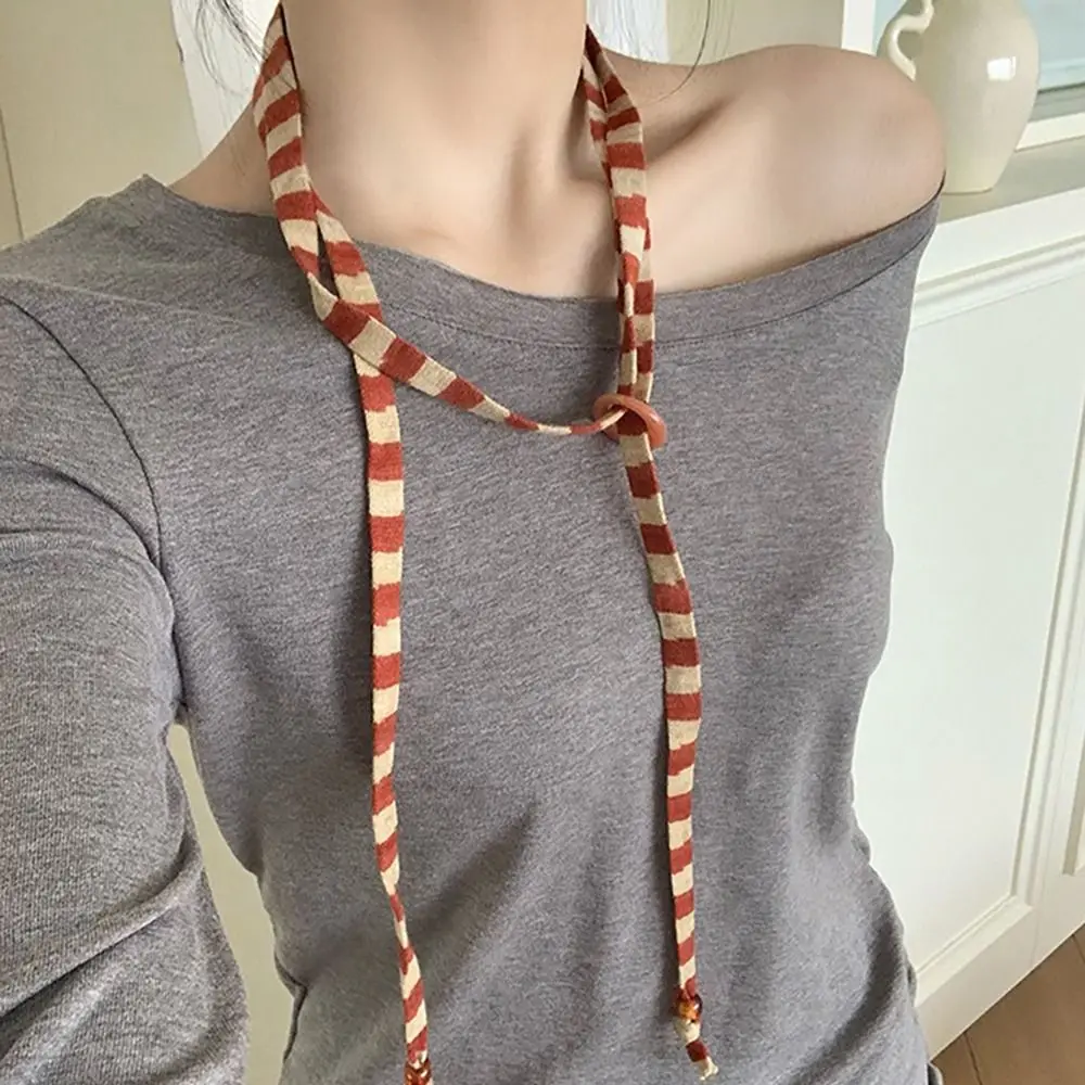 Dopamine Polyester Striped Scarves Narrow Stripe Quick Drying Waist Chains Long Tie Scarf Women