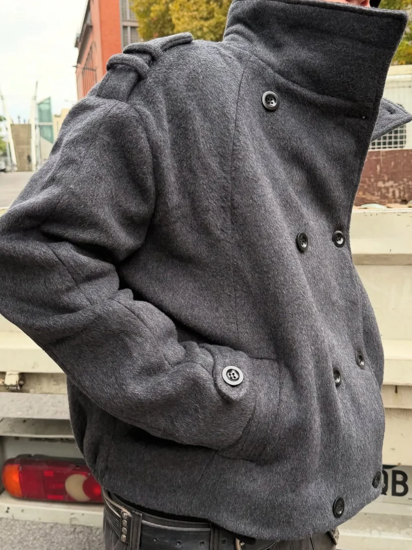 No faith studios double breasted stand-up collar double-sided wool boxy jacket