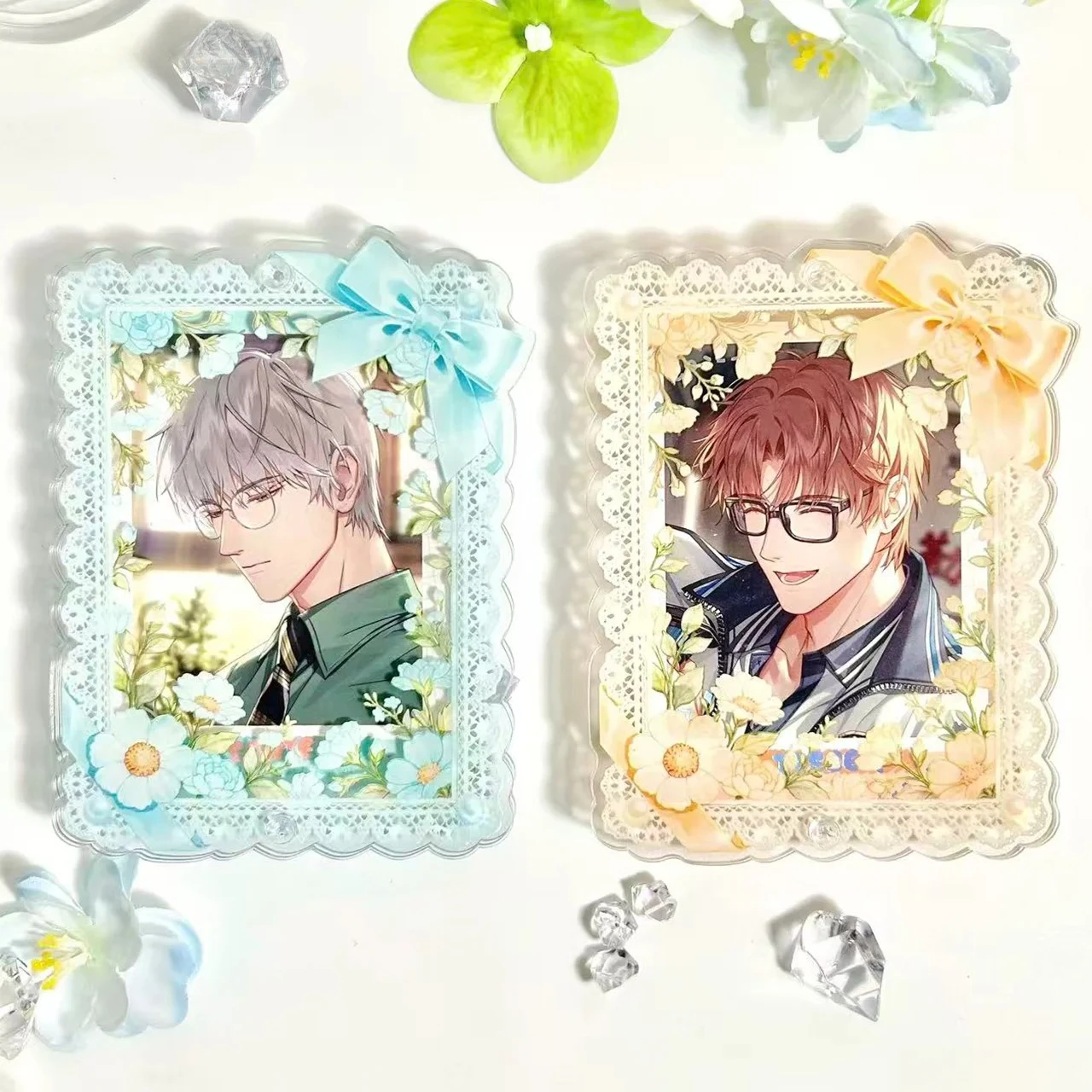 Lace Bow Small Acrylic Card Frame for 3/3.5inch Photocard, Kpop Goodies Display & Polaroid Storage, Photo Holder Stand