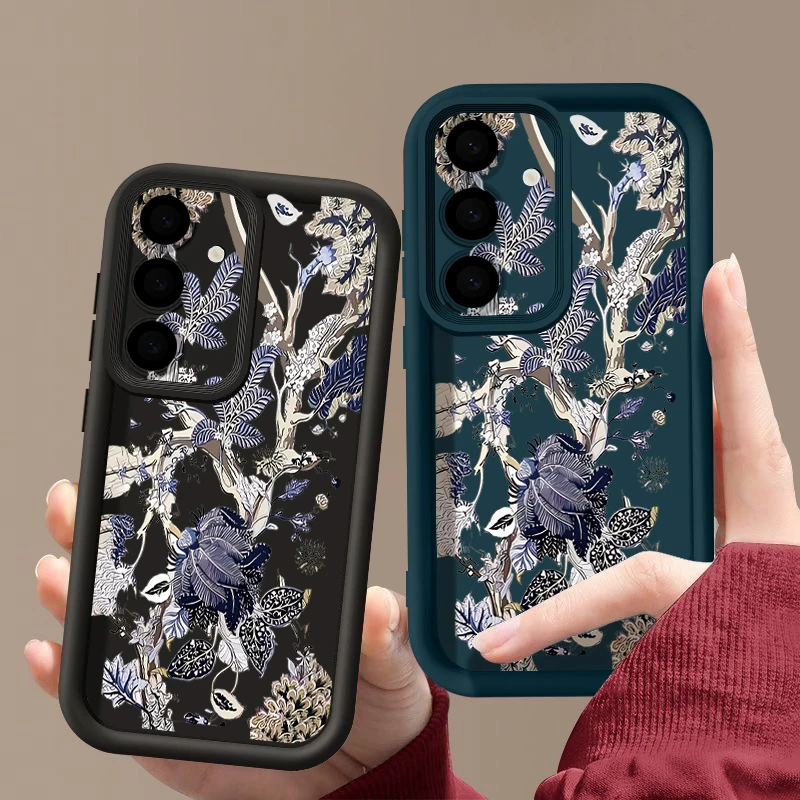 Luxury Retro Dark Floral Case For Samsung S26 Ultra S25 Edge S24 S23 S22 S21 FE A54 A15 A35 A55 A16 A26 A36 A56 A17 A37 A57 5G