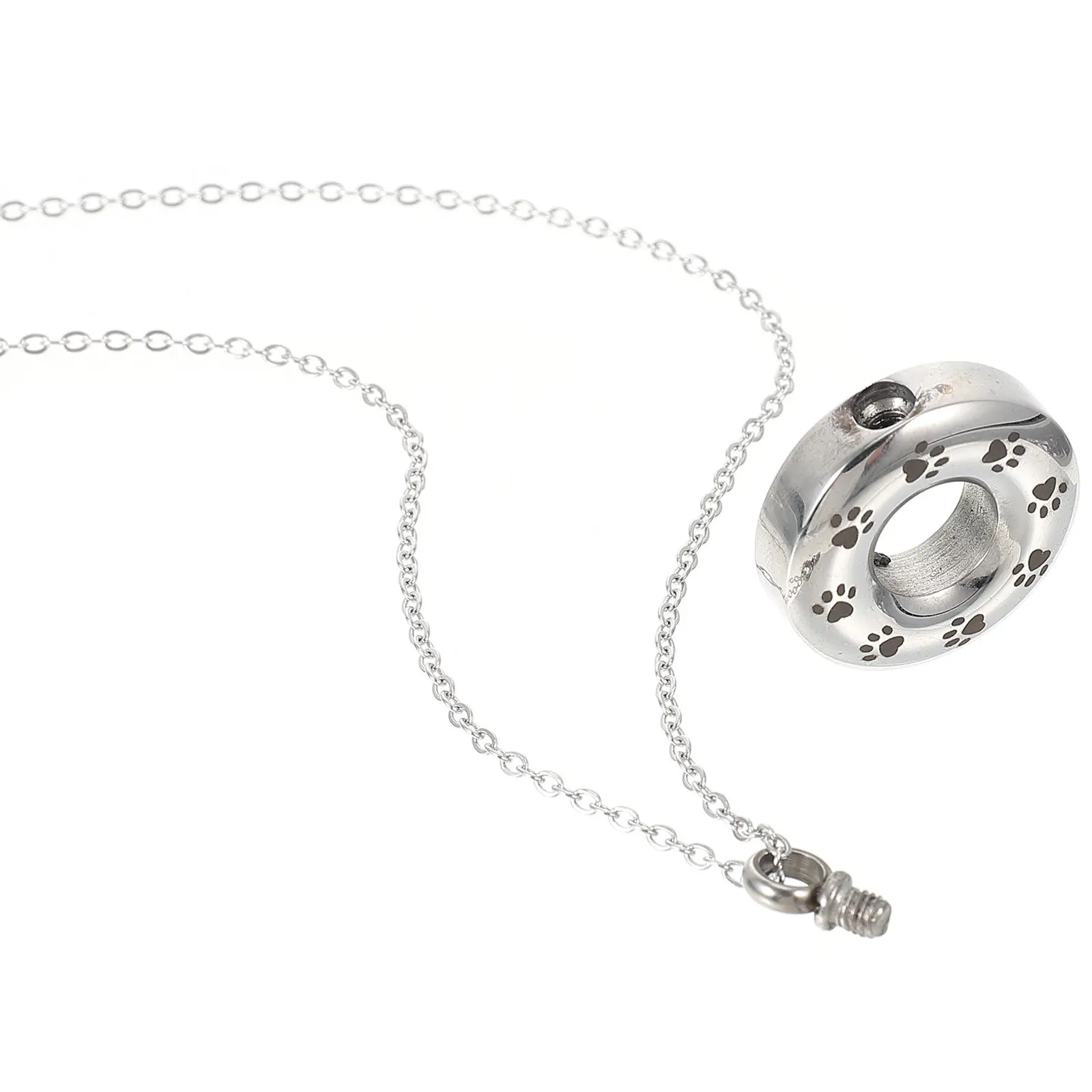 

Titanium Steel Pet Ashes Pendant Paw Pattern Cremation Urn Necklace Pet Bone Ash Jar Memorial Jewelry Keepsake