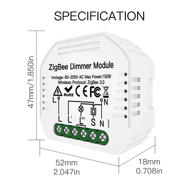 ZigBee 3.0 Mini DIY Tuya Smart Life Smart Dimmer Switch Module Hub Required App Remote Alexa Google Home Voice Control 1/2Way